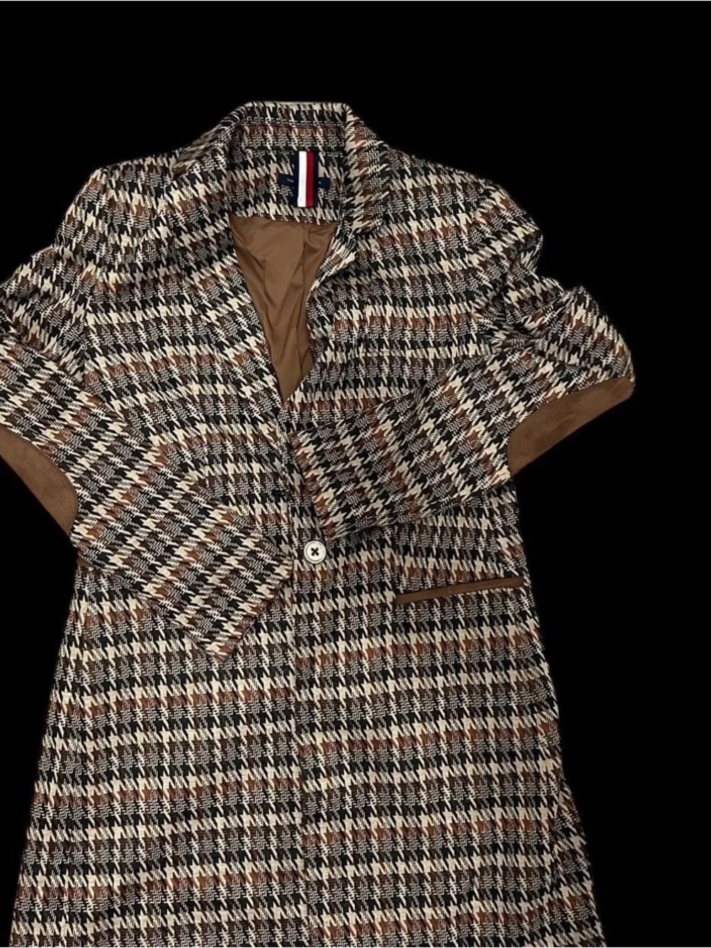 Tommy Hilfiger Plaid Houndstooth Blazer w Faux Leather Pocket Trim Size:6 NWOT - Picture 14 of 16